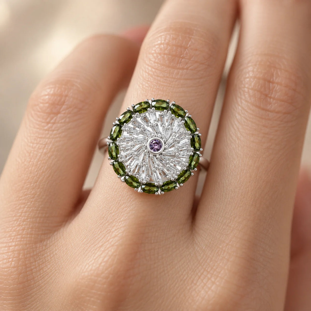 Sterling Silver Green Stone Ring For Girl's