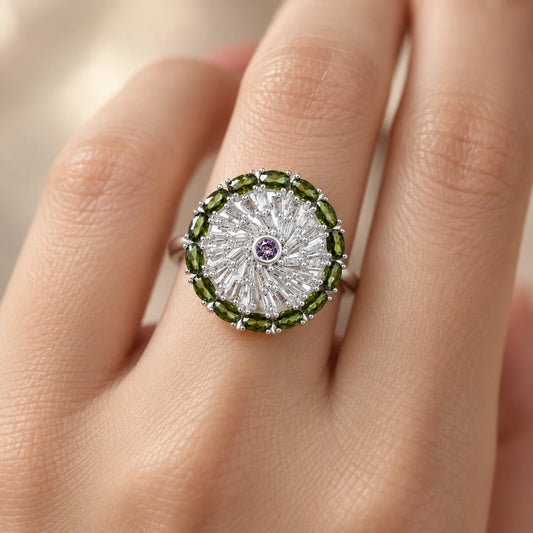 Sterling Silver Green Stone Ring For Girl's