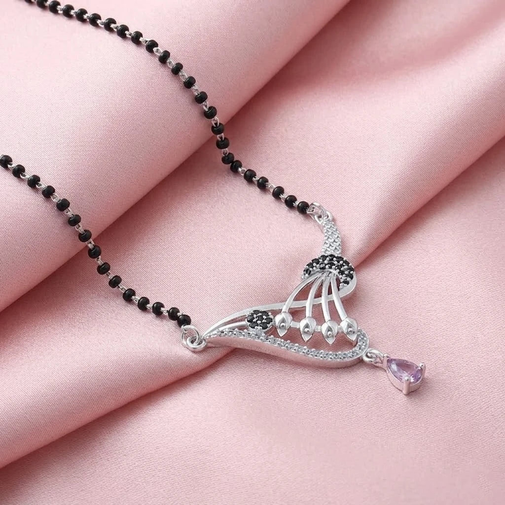 Sterling Silver Mangalsutra with a Purple Teardrop Gemstone