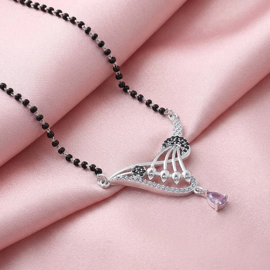 Sterling Silver Mangalsutra with a Purple Teardrop Gemstone