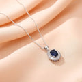 Sterling Silver Oval Shape Blue Stone Pendant for Girls