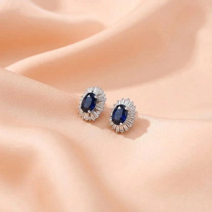 Sterling Silver Oval Shape Blue Stone Pendant for Girls