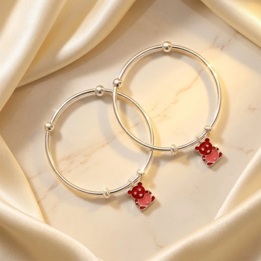 Sterling Silver Premium Red Teddy Bear Baby Kada