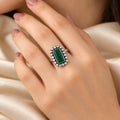 Sterling Silver Rectangle Green Color Stone Ring for Girls