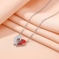 Sterling Silver Red White Heart Chain Pendant