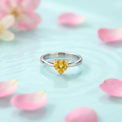 Sterling Silver Ring with Yellow Heart Shape Stone