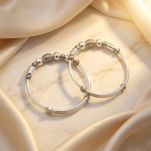 Sterling Silver Simple Lining Kada for Girls