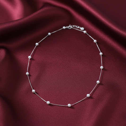 Sterling Silver Small Connecting Design with Pearl Chain