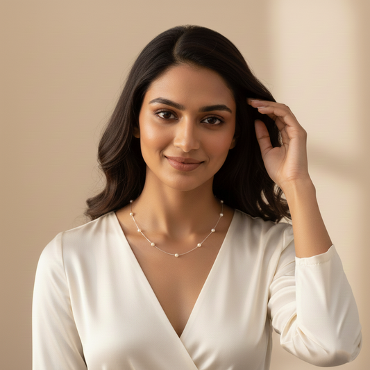 Sterling Silver Small Connecting Design with Pearl Chain