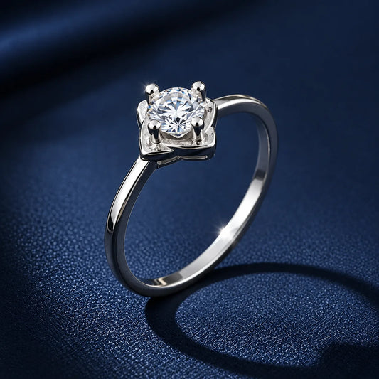 Sterling Silver Square Flower Solitaire Ring for Women