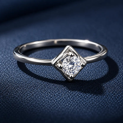 Sterling Silver Square Flower Solitaire Ring for Women