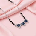 Sterling Silver Three Center Heart Shape Blue Stone Mangalsutra for Girls