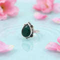 Sterling Silver Vintage Design with Drop Shape Green Gem Stone Ring for Girls