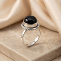 Sterling Silver black Gem Stone Round Design Ring for Girls
