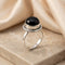 Sterling Silver black Gem Stone Round Design Ring for Girls