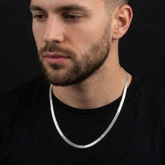 Sturdy Flat Snake Design Silver Chain for Boys