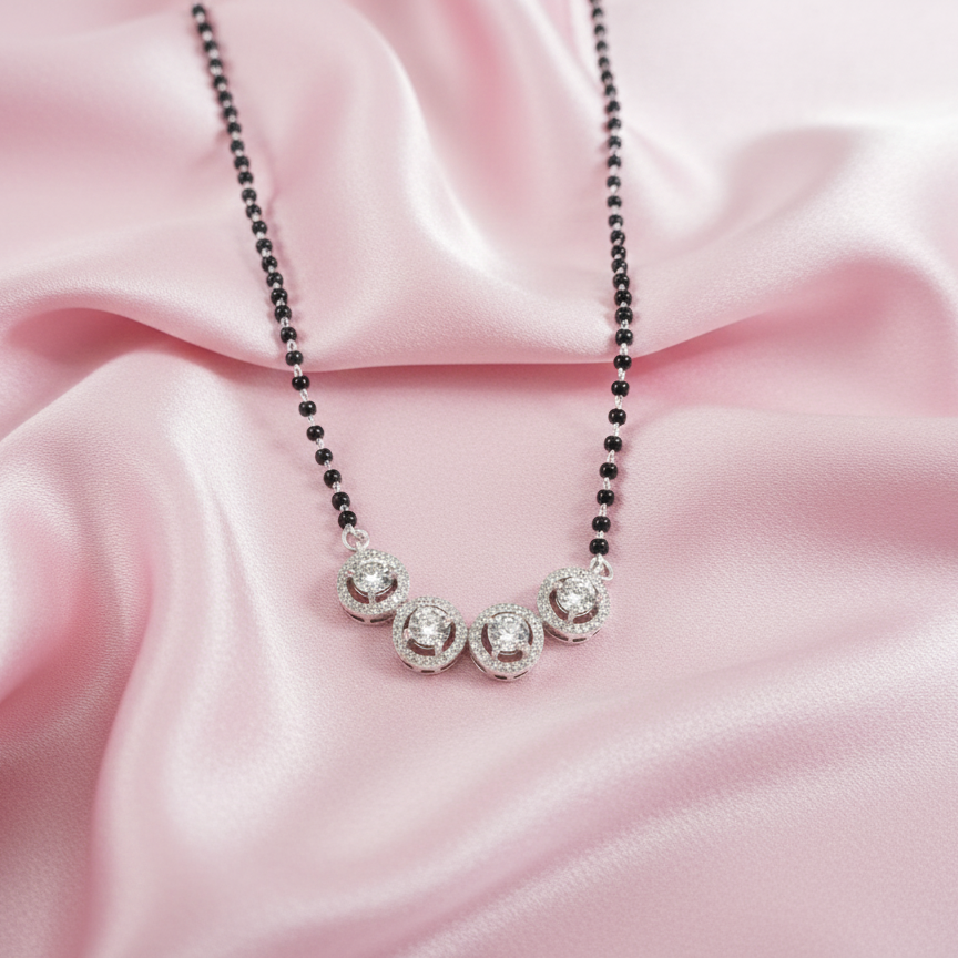 Stylish Four Bead Crown Silver Mangalsutra for Women