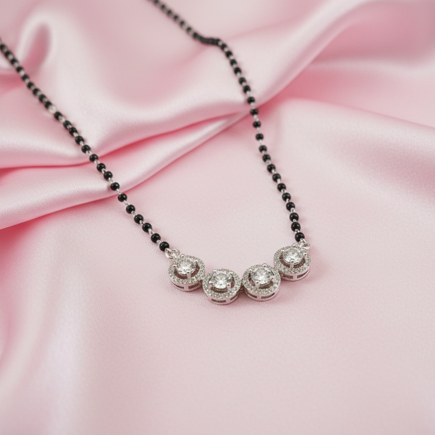 Stylish Four Bead Crown Silver Mangalsutra for Women