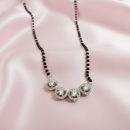 Stylish Four Bead Crown Silver Mangalsutra for Women