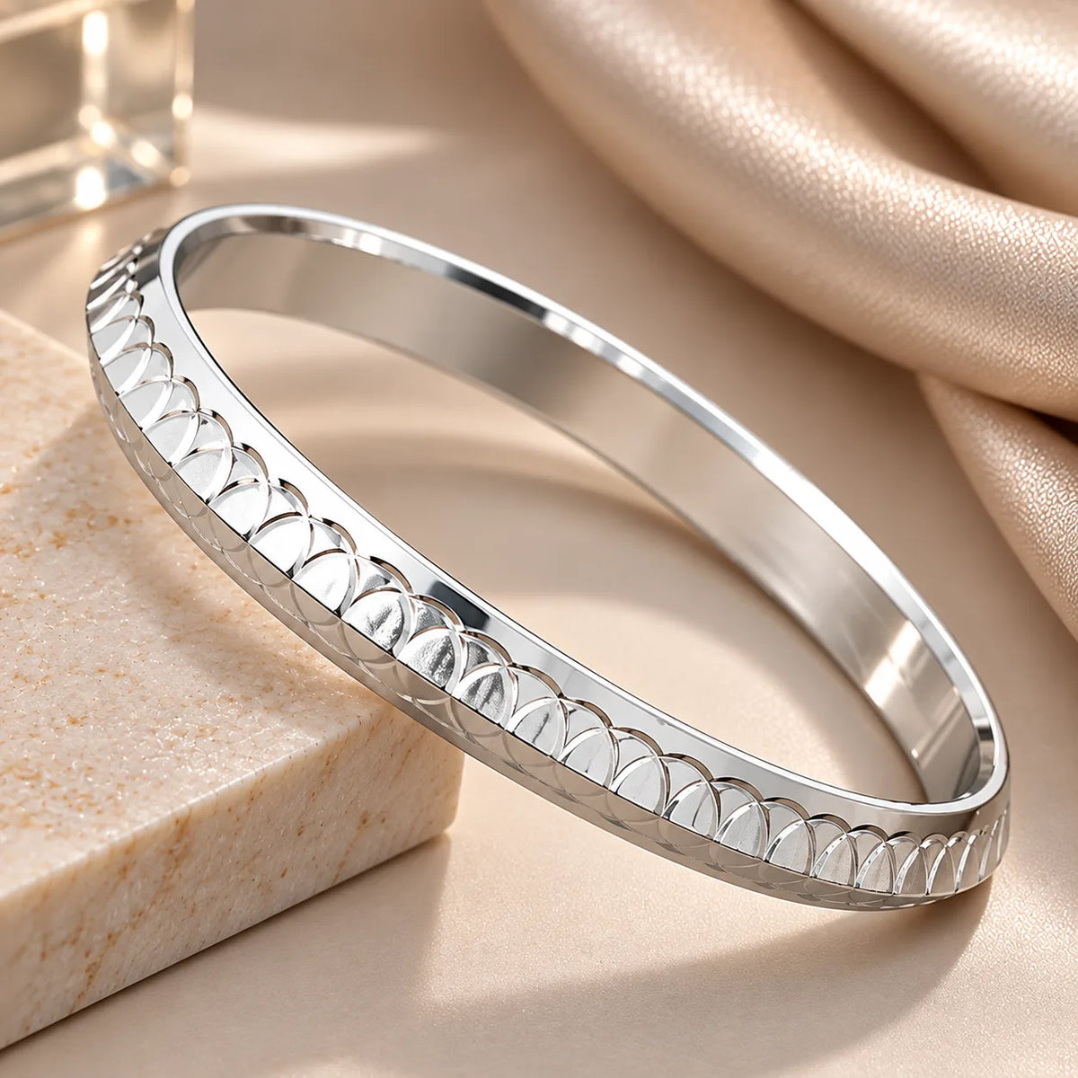 Stylish Inter-circular Design Silver Kada for Boys
