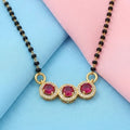 Stylish Mangalsutra with Three Ruby Gemstones and Black Beads