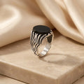 Stylish Oval Shape Black Stone Silver Ring