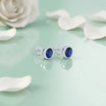 Stylish Round Blue Stone Silver Earrings