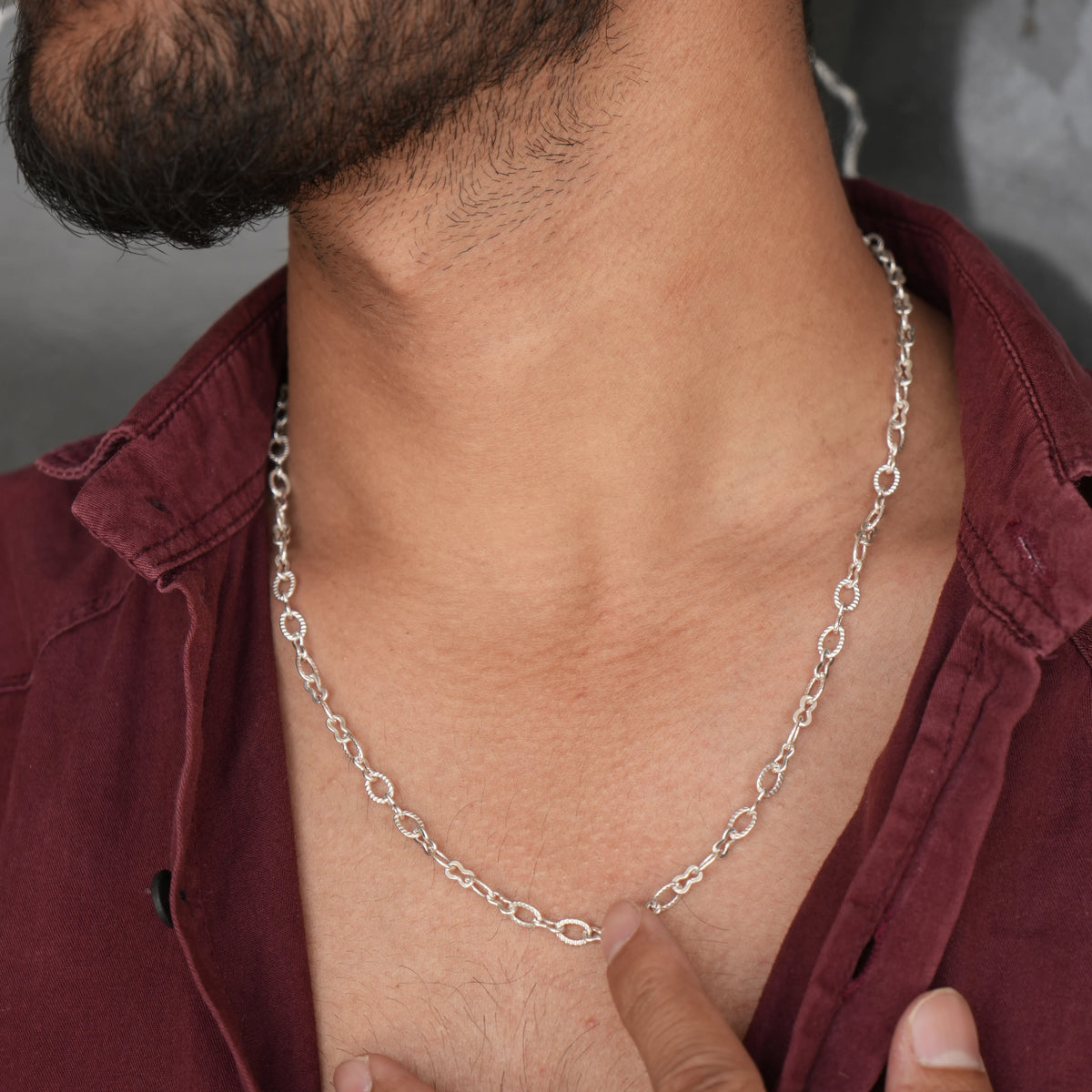 Stylish Silver Chain Hollow Circles & Bud Design for Boys
