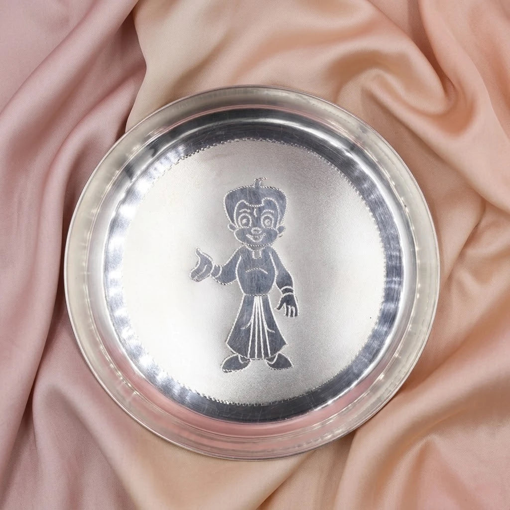 Stylish Silver Dinner Plate For Kids with Chota Bheem Design