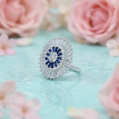 Stylish Silver Ring Featuring Blue Stones For Girl's