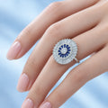 Stylish Silver Ring Featuring Blue Stones For Girl's