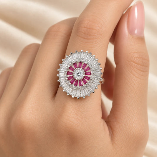 Stylish Silver Ring Featuring Purple Stones For Girl's