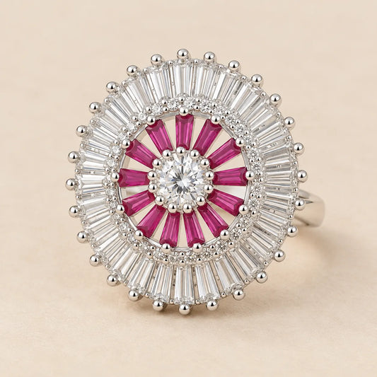 Stylish Silver Ring Featuring Purple Stones For Girl's