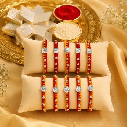 Swastik Charm Rakhi in Silver (combo)