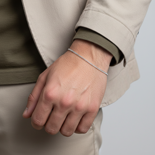 Thin Curb Chain Light Weight Boys Silver Bracelet