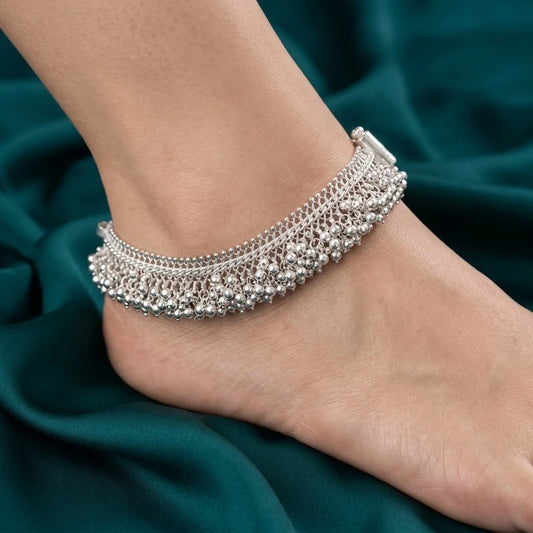 Timeless Silver Payal, Rajasthani Design, with Dazzling Ghungroo Elements.