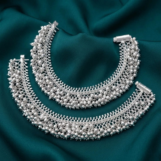 Timeless Silver Payal, Rajasthani Design, with Dazzling Ghungroo Elements.