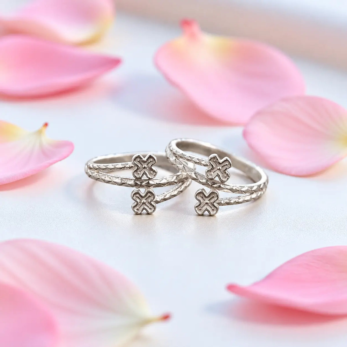 Silver Cross Floral Adjustable Toe Ring (Bichiya) for Women & Girls