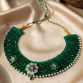 Traditional Green & Silver Three Flower Choker Necklace for Women
