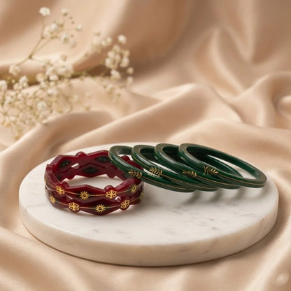Traditional Handcrafted Red & Green with Gold Motif Design