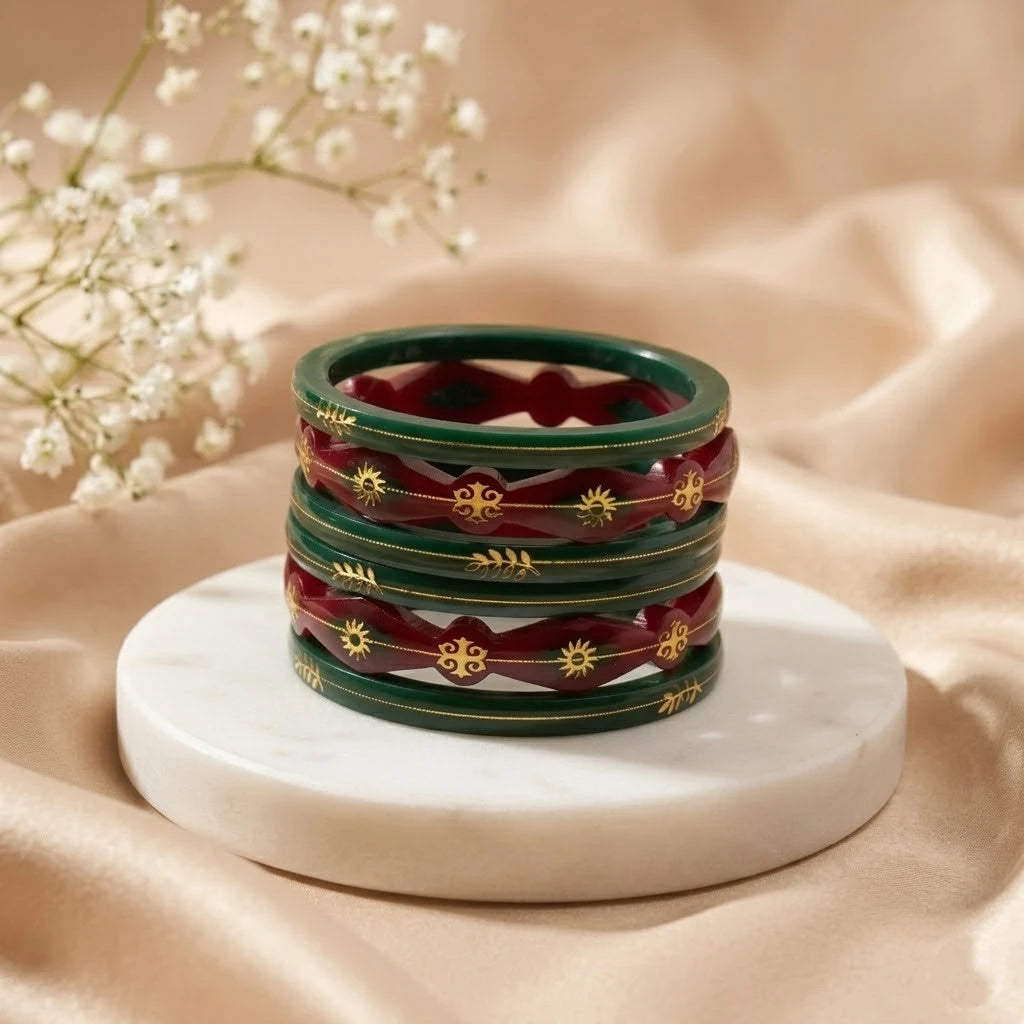 Traditional Handcrafted Red & Green with Gold Motif Design
