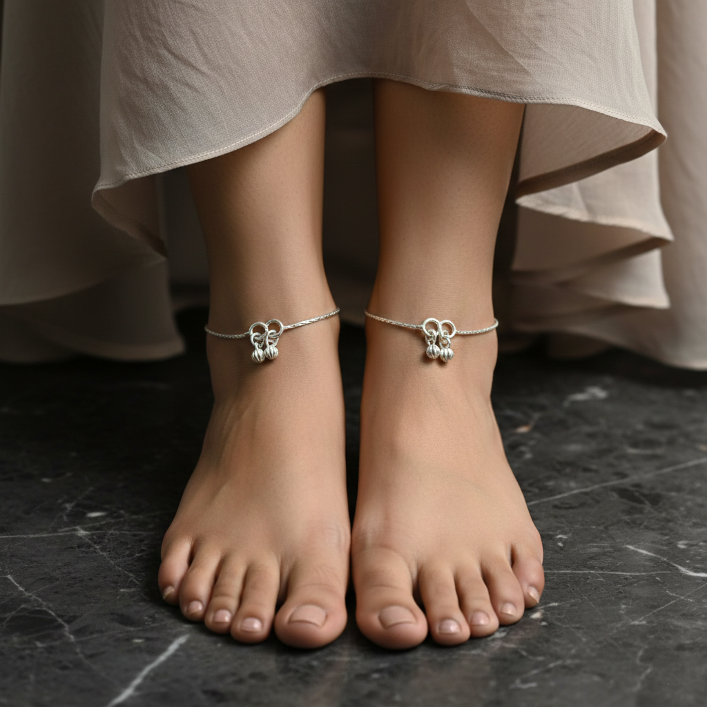 Traditional Indian Ghungroo Anklet in Silver
