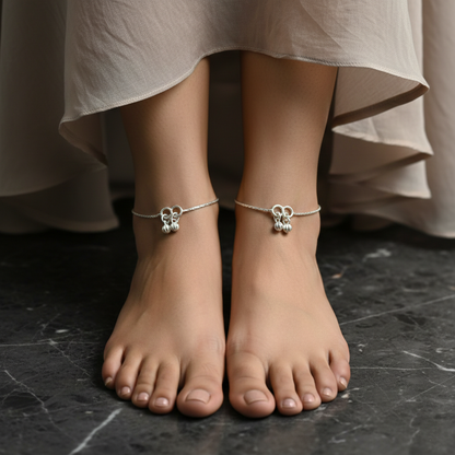 Traditional Indian Ghungroo Anklet in Silver