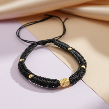 Traditional Silver Dhaga Anklet (Gold Polished Beads)