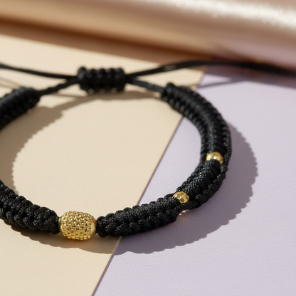 Traditional Silver Dhaga Anklet (Gold Polished Beads)