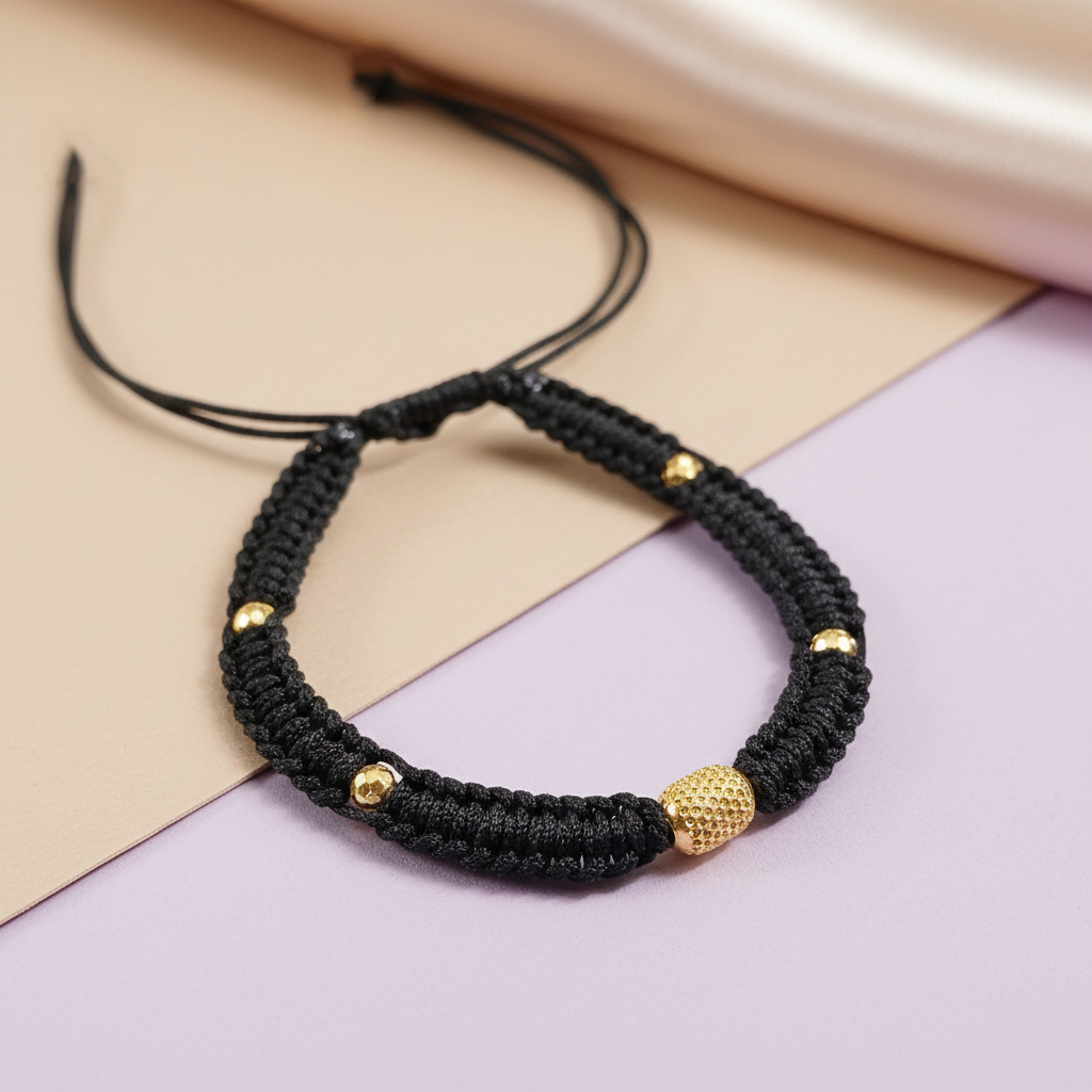 Traditional Silver Dhaga Anklet (Gold Polished Beads)