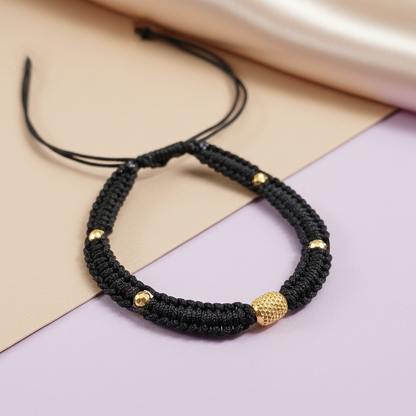 Traditional Silver Dhaga Anklet (Gold Polished Beads)