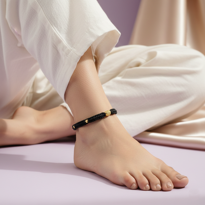 Traditional Silver Dhaga Anklet (Gold Polished Beads)