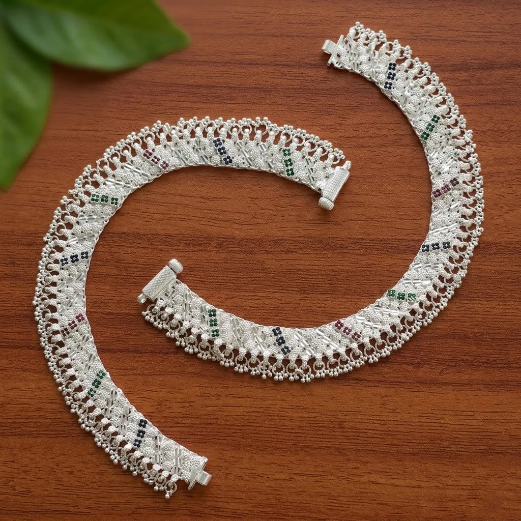 Traditional Silver Filigree Payal for Women 