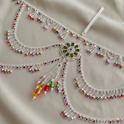 Traditional Silver Kamarbandh for Women Colorful Stone